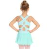 Arshiner Kid Girls Hollow Back Ballet Leotard with Skirt Sleeveless Dance Dresses(Aqua Green)