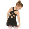 Arshiner Kid Girls Hollow Back Ballet Leotard with Skirt Sleeveless Dance Dresses(Black)