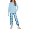 Arshiner Pajamas for Girls Long Sleeve Pjs Set Soft Lounge Sets Ankle Cuff Sleepwear(Blue Plaid)