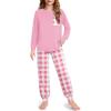 Arshiner Pajamas for Girls Long Sleeve Pjs Set Soft Lounge Sets Ankle Cuff Sleepwear(Pink White Plaid)
