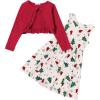 Arshiner Toddler Dress and Cardigan Girl Floral Print Sleeveless Sundress and Long Sleeve Shrugs Sets(White-christmas)