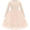 Arshiner Toddler Girl Tutu Dress Fall Winter Long Sleeve Star Sequin Holiday Party Tulle Dresses 2-6Y(Beige)