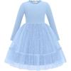 Arshiner Toddler Girl Tutu Dress Fall Winter Long Sleeve Star Sequin Holiday Party Tulle Dresses 2-6Y(Blue)