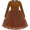 Arshiner Toddler Girl Tutu Dress Fall Winter Long Sleeve Star Sequin Holiday Party Tulle Dresses 2-6Y(Brown)