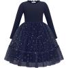 Arshiner Toddler Girl Tutu Dress Fall Winter Long Sleeve Star Sequin Holiday Party Tulle Dresses 2-6Y(Navy Blue)