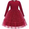 Arshiner Toddler Girl Tutu Dress Fall Winter Long Sleeve Star Sequin Holiday Party Tulle Dresses 2-6Y(Red)