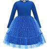Arshiner Toddler Girl Tutu Dress Fall Winter Long Sleeve Star Sequin Holiday Party Tulle Dresses 2-6Y(Royal Blue)
