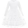 Arshiner Toddler Girl Tutu Dress Fall Winter Long Sleeve Star Sequin Holiday Party Tulle Dresses 2-6Y(White)