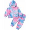 Arshiner Toddler Girl’s 2Pcs Outfits Clothing Sets Long Sleeve Hoodie Sweatshirt Pants Set with Pockets Fall Winter Clothes(Blue&purple Tie Dye)