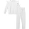 Arshiner Toddler Girls Clothes 2 Piece Outfits Ruffle Trim Long Sleeve Pullover Sweatshirts and Leggings Fall Clothing Sets(White)