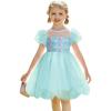 Arshiner Toddler Girls Dress Contrast Mesh Puff Short Sleeve Flowy Bubble Hem Organza Casual Party Dresses Size 2-6(Green Scale)