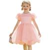 Arshiner Toddler Girls Dress Contrast Mesh Puff Short Sleeve Flowy Bubble Hem Organza Casual Party Dresses Size 2-6(Light Pink)