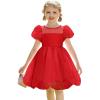 Arshiner Toddler Girls Dress Contrast Mesh Puff Short Sleeve Flowy Bubble Hem Organza Casual Party Dresses Size 2-6(Red)