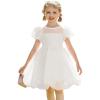 Arshiner Toddler Girls Dress Contrast Mesh Puff Short Sleeve Flowy Bubble Hem Organza Casual Party Dresses Size 2-6(White)