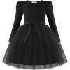 Arshiner Toddler Girls Tutu Dress Gigot Long Sleeves Fall Winter Belted Princess Party Tulle Dresses 3-8Y(Black)