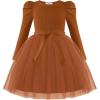 Arshiner Toddler Girls Tutu Dress Gigot Long Sleeves Fall Winter Belted Princess Party Tulle Dresses 3-8Y(Brown)