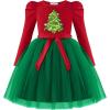 Arshiner Toddler Girls Tutu Dress Gigot Long Sleeves Fall Winter Belted Princess Party Tulle Dresses 3-8Y(Christmas Green Tree)