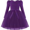 Arshiner Toddler Girls Tutu Dress Gigot Long Sleeves Fall Winter Belted Princess Party Tulle Dresses 3-8Y(Dark Purple)