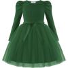 Arshiner Toddler Girls Tutu Dress Gigot Long Sleeves Fall Winter Belted Princess Party Tulle Dresses 3-8Y(Green)