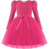 Arshiner Toddler Girls Tutu Dress Gigot Long Sleeves Fall Winter Belted Princess Party Tulle Dresses 3-8Y(Hot Pink)