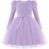 Arshiner Toddler Girls Tutu Dress Gigot Long Sleeves Fall Winter Belted Princess Party Tulle Dresses 3-8Y(Lavender)