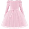 Arshiner Toddler Girls Tutu Dress Gigot Long Sleeves Fall Winter Belted Princess Party Tulle Dresses 3-8Y(Pink)