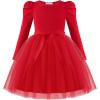 Arshiner Toddler Girls Tutu Dress Gigot Long Sleeves Fall Winter Belted Princess Party Tulle Dresses 3-8Y(Red)