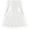 Arshiner Toddler Girls Tutu Dress Gigot Long Sleeves Fall Winter Belted Princess Party Tulle Dresses 3-8Y(White)
