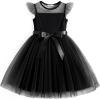 Arshiner Toddler Girls Tutu Dress Summer Contrast Mesh Party Dresses Cute Princess Tulle Sundress with Belt 2-8Y(Black)