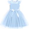 Arshiner Toddler Girls Tutu Dress Summer Contrast Mesh Party Dresses Cute Princess Tulle Sundress with Belt 2-8Y(Blue)