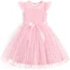 Arshiner Toddler Girls Tutu Dress Summer Contrast Mesh Party Dresses Cute Princess Tulle Sundress with Belt 2-8Y(Pink Flower)