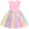 Arshiner Toddler Girls Tutu Dress Summer Contrast Mesh Party Dresses Cute Princess Tulle Sundress with Belt 2-8Y(Rainbow)