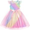 Arshiner Toddler Girls Tutu Dress Summer Contrast Mesh Party Dresses Cute Princess Tulle Sundress with Belt 2-8Y(Rainbow Star)