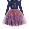 Arshiner Toddler Girls Tutu Dresses Long Sleeve Ruffle Fall Winter Holiday Star Sequin Tulle Dress 2-6Y(Blue-pony)
