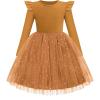 Arshiner Toddler Girls Tutu Dresses Long Sleeve Ruffle Fall Winter Holiday Star Sequin Tulle Dress 2-6Y(Brown)