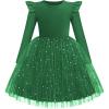 Arshiner Toddler Girls Tutu Dresses Long Sleeve Ruffle Fall Winter Holiday Star Sequin Tulle Dress 2-6Y(Dark Green)