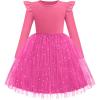 Arshiner Toddler Girls Tutu Dresses Long Sleeve Ruffle Fall Winter Holiday Star Sequin Tulle Dress 2-6Y(Hot Pink)