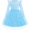 Arshiner Toddler Girls Tutu Dresses Long Sleeve Ruffle Fall Winter Holiday Star Sequin Tulle Dress 2-6Y(Light Blue)
