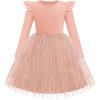 Arshiner Toddler Girls Tutu Dresses Long Sleeve Ruffle Fall Winter Holiday Star Sequin Tulle Dress 2-6Y(Pink)