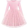 Arshiner Toddler Girls Tutu Dresses Long Sleeve Ruffle Fall Winter Holiday Star Sequin Tulle Dress 2-6Y(Pink Daisy)