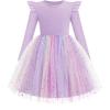 Arshiner Toddler Girls Tutu Dresses Long Sleeve Ruffle Fall Winter Holiday Star Sequin Tulle Dress 2-6Y(Purple-rainbow)