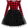 Arshiner Toddler Girls Tutu Dresses Long Sleeve Ruffle Fall Winter Holiday Star Sequin Tulle Dress 2-6Y(Red/Black Plaid)