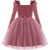 Arshiner Toddler Girls Velvet Dresses Square Neck Fall Winter Long Sleeves Dress for Holiday Party 3-8Y(Deep Pink)