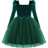 Arshiner Toddler Girls Velvet Dresses Square Neck Fall Winter Long Sleeves Dress for Holiday Party 3-8Y(Green)