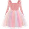 Arshiner Toddler Girls Velvet Dresses Square Neck Fall Winter Long Sleeves Dress for Holiday Party 3-8Y(Light Pink)