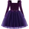 Arshiner Toddler Girls Velvet Dresses Square Neck Fall Winter Long Sleeves Dress for Holiday Party 3-8Y(Purple)