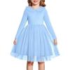 Arshiner Toddler Tutu Dress Girls Long Sleeve Fall Winter Peter Pan Collar Party Tulle Dresses for 2-6Y(Blue)