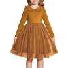 Arshiner Toddler Tutu Dress Girls Long Sleeve Fall Winter Peter Pan Collar Party Tulle Dresses for 2-6Y(Brown)