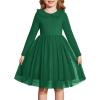 Arshiner Toddler Tutu Dress Girls Long Sleeve Fall Winter Peter Pan Collar Party Tulle Dresses for 2-6Y(Green)