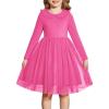 Arshiner Toddler Tutu Dress Girls Long Sleeve Fall Winter Peter Pan Collar Party Tulle Dresses for 2-6Y(Hot Pink)